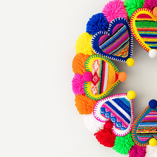 Handmade Peruvian Pompom Heart Wreath