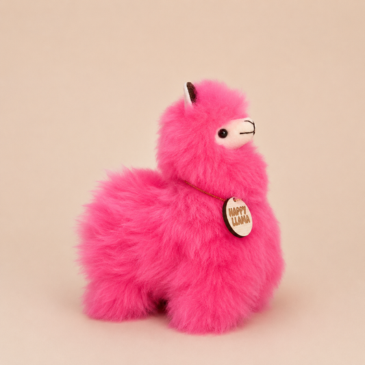 Hot Pink small handmade baby alpaca llama angled view