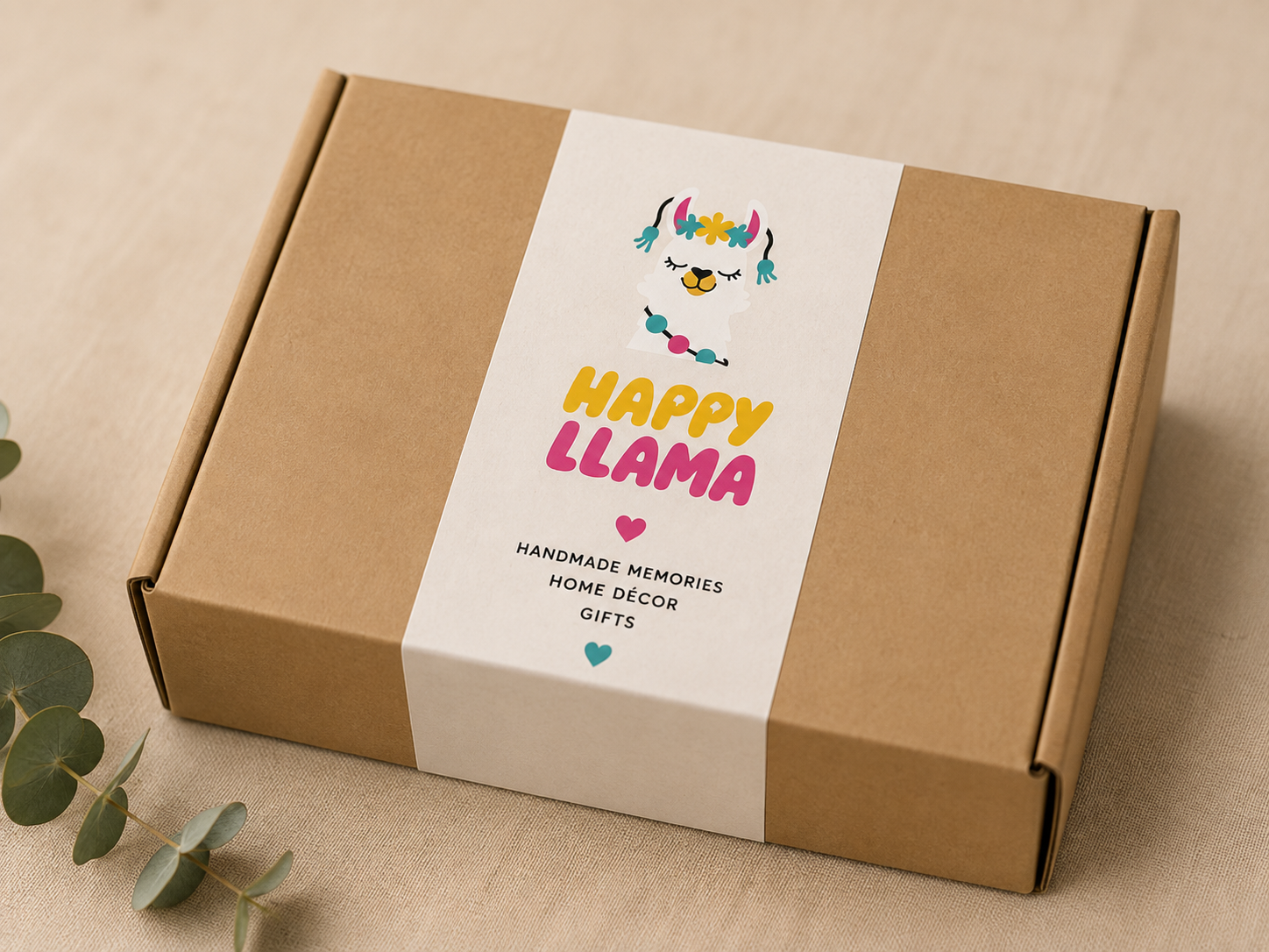 Happy Llama gift box for handmade alpaca gifts from Peru, designed in Ireland