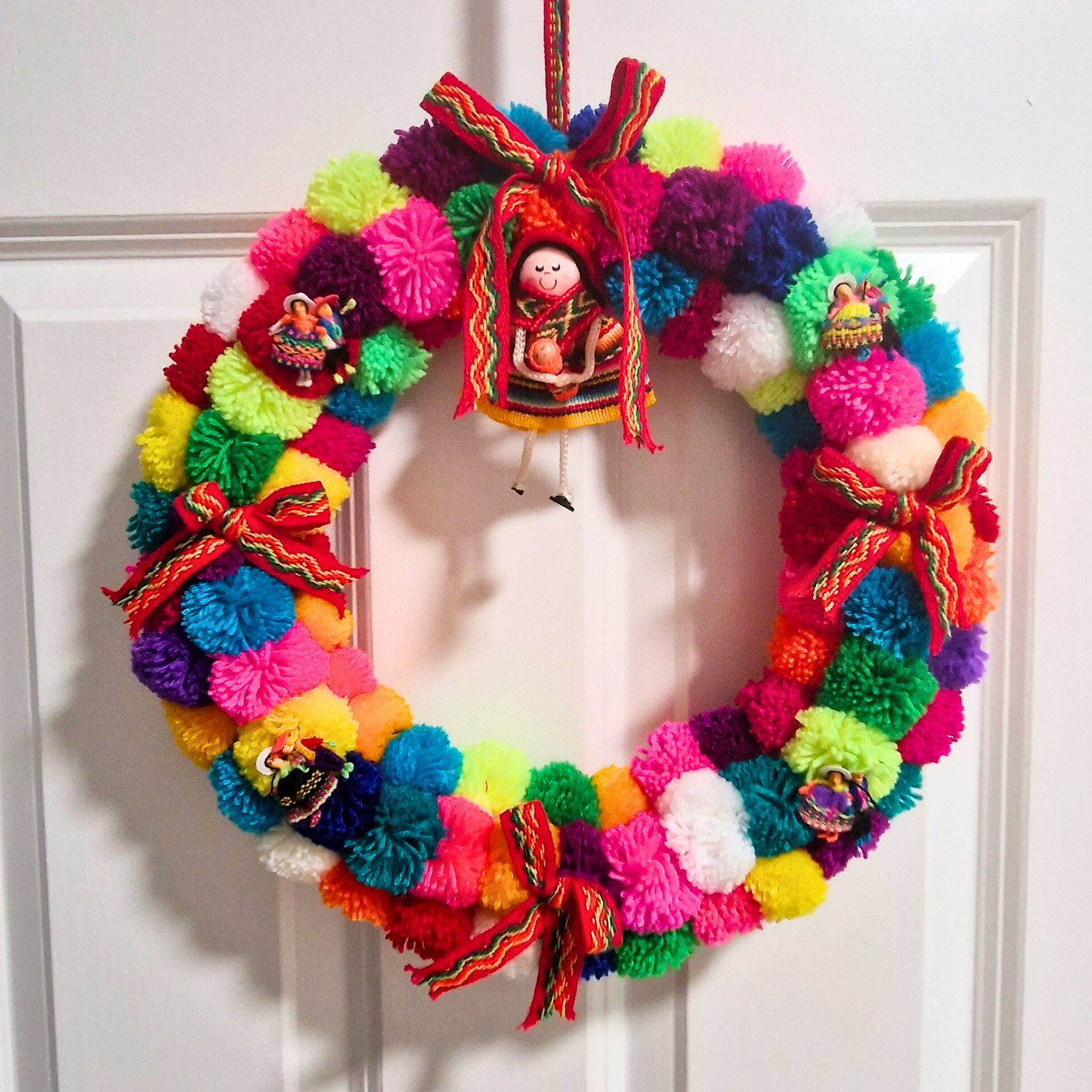 Handmade Peruvian Pompom Heart Wreath