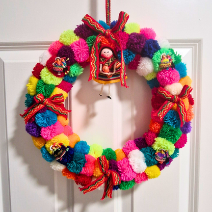 Handmade Peruvian Pompom Heart Wreath