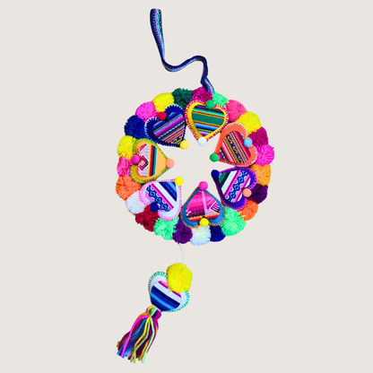 Handmade Peruvian Pompom Heart Wreath