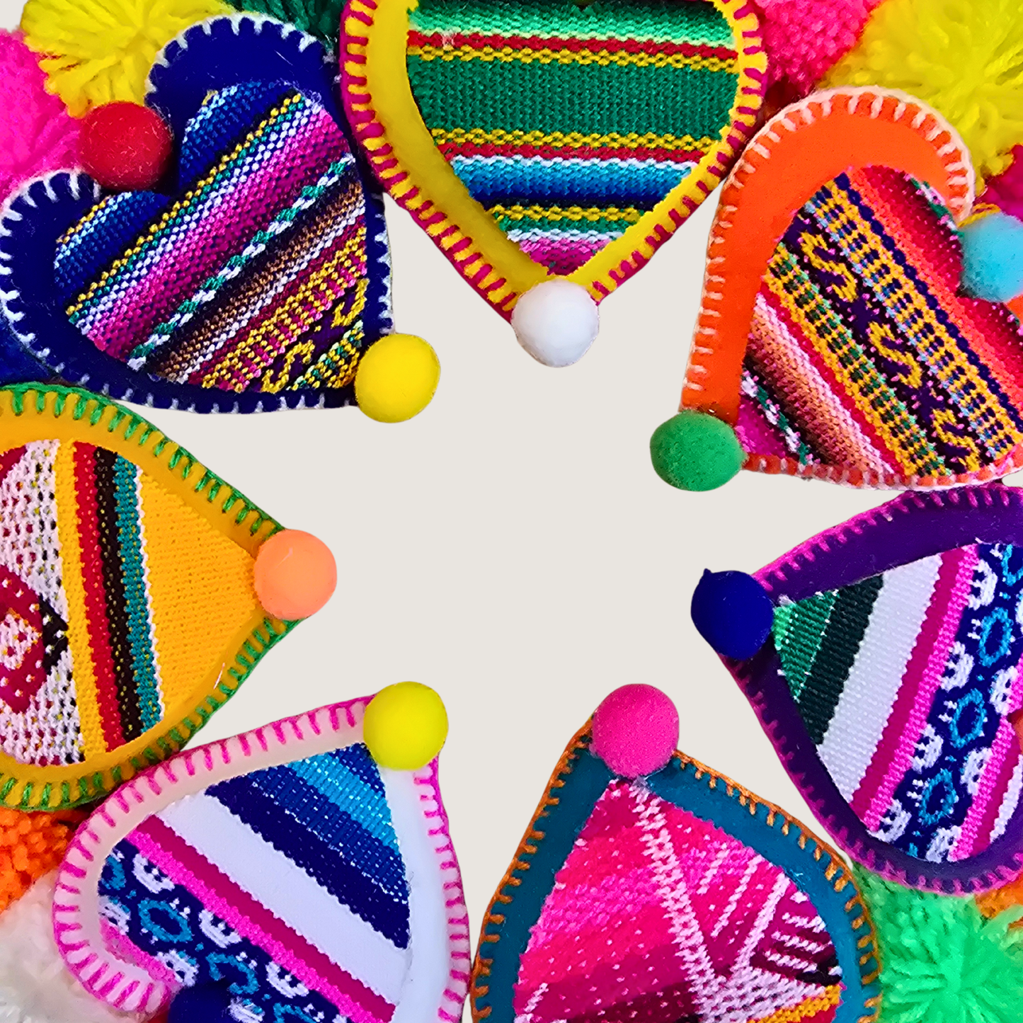 Handmade Peruvian Pompom Heart Wreath