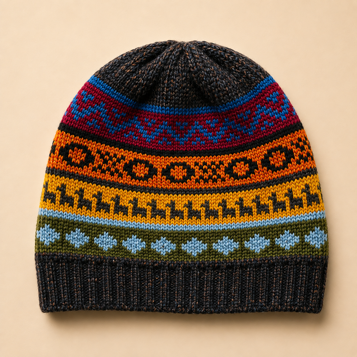  Inca Night black side of reversible alpaca beanie handmade in Peru