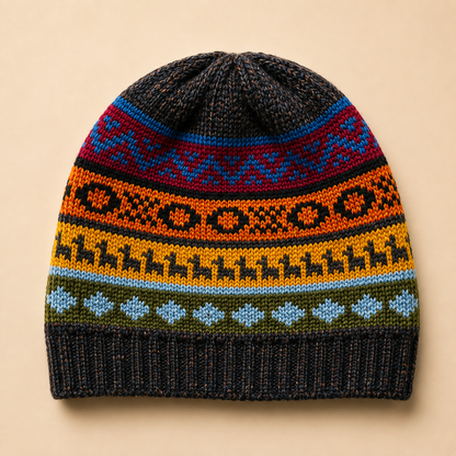  Inca Night black side of reversible alpaca beanie handmade in Peru