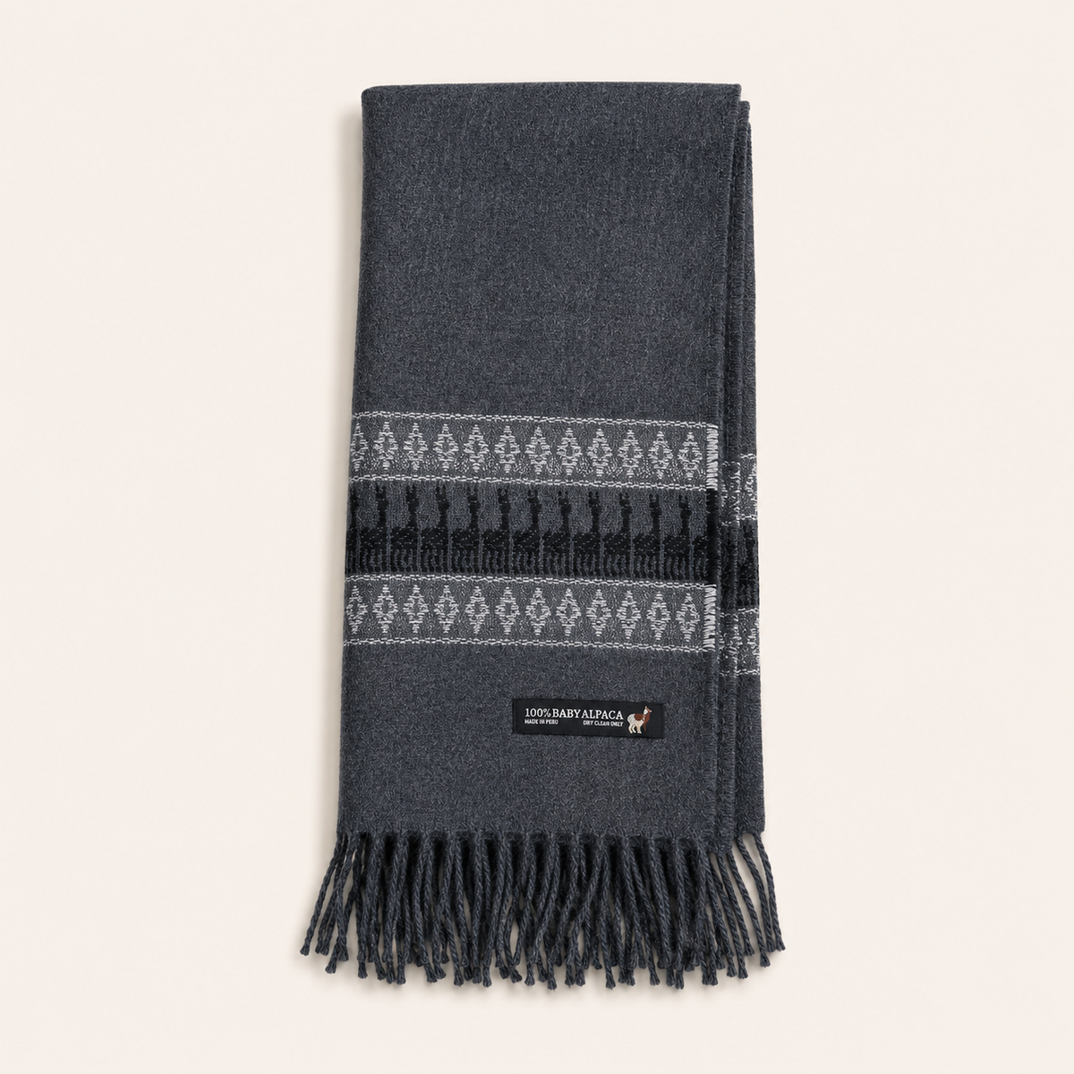 Andean grey 100% baby alpaca scarf made in Peru