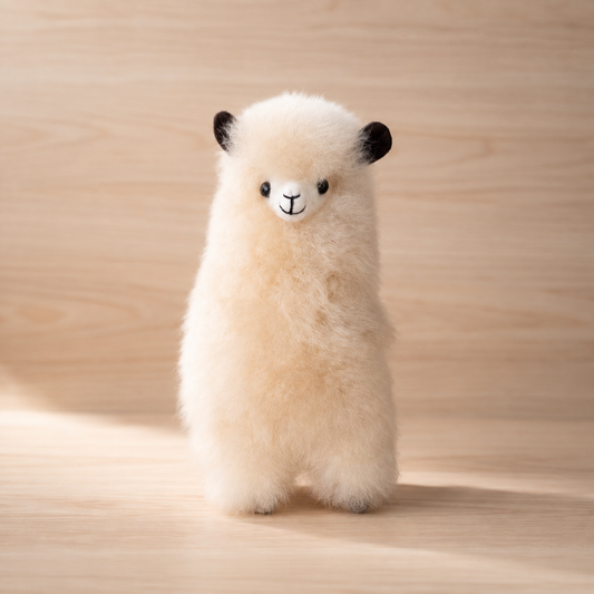 Small Andes Signature baby alpaca llama in Natural Cream, handcrafted in Peru