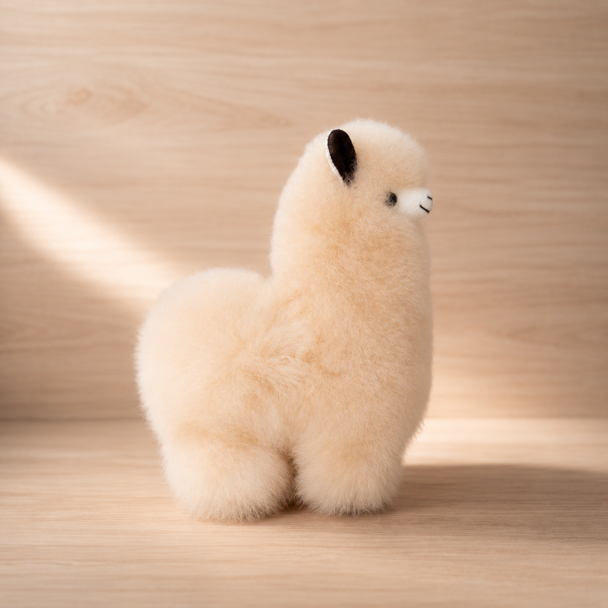 Side view of Small Andes Signature baby alpaca llama in Natural Cream