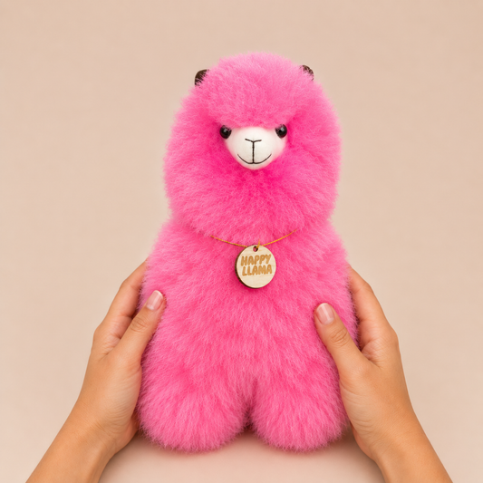 Blossom Pink large handmade baby alpaca llama held in hands