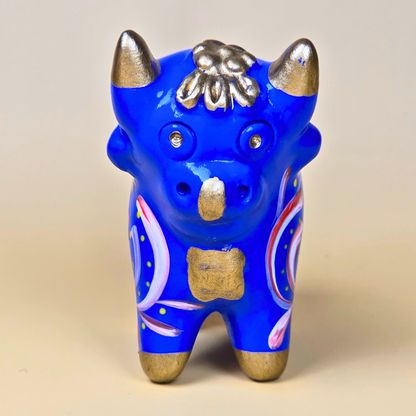 Blue Torito de Pucará hand-painted Peruvian ceramic bull