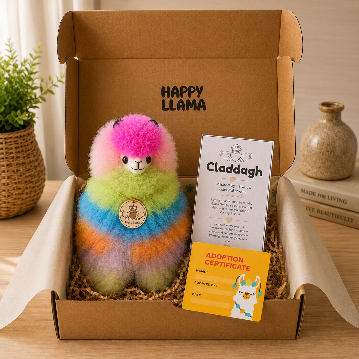 Claddagh Llama alpaca gift box with adoption certificate inspired by Galway Ireland