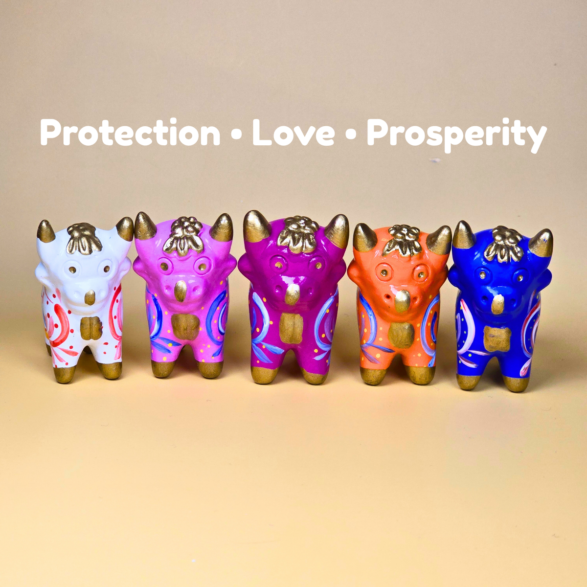 Colourful Torito de Pucará collection representing protection, love and prosperity