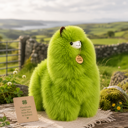 Emerald baby alpaca llama inspired by Ireland's green landscapes