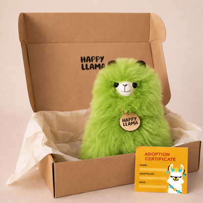 Emerald handmade alpaca llama presented as an Irish gift