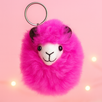 Fuchsia handmade baby alpaca llama keychain