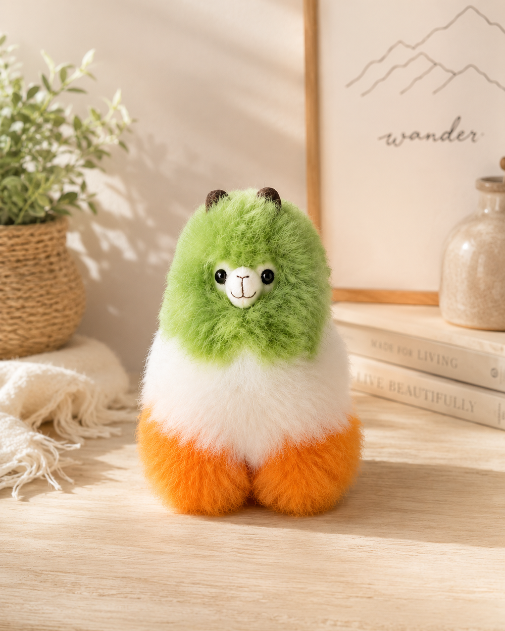 Irish Colours Small Llama handmade from baby alpaca fibre displayed as home decor