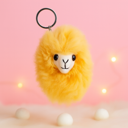 Light yellow handmade baby alpaca llama keychain
