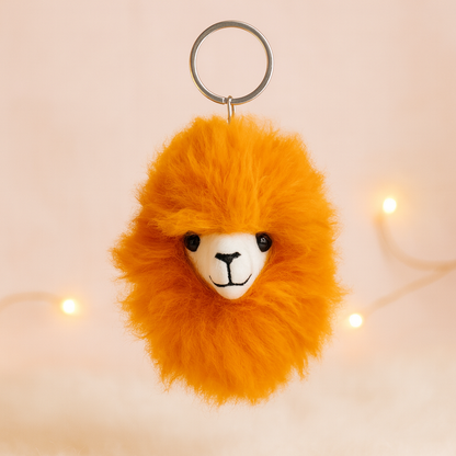 Orange handmade baby alpaca llama keychain