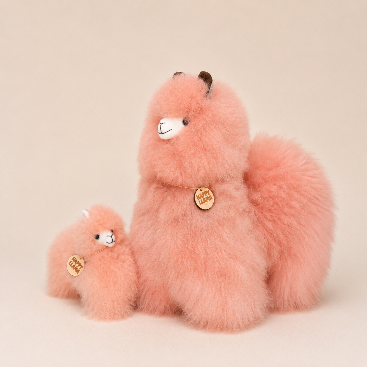 Peach Blush baby alpaca llamas in large and mini sizes
