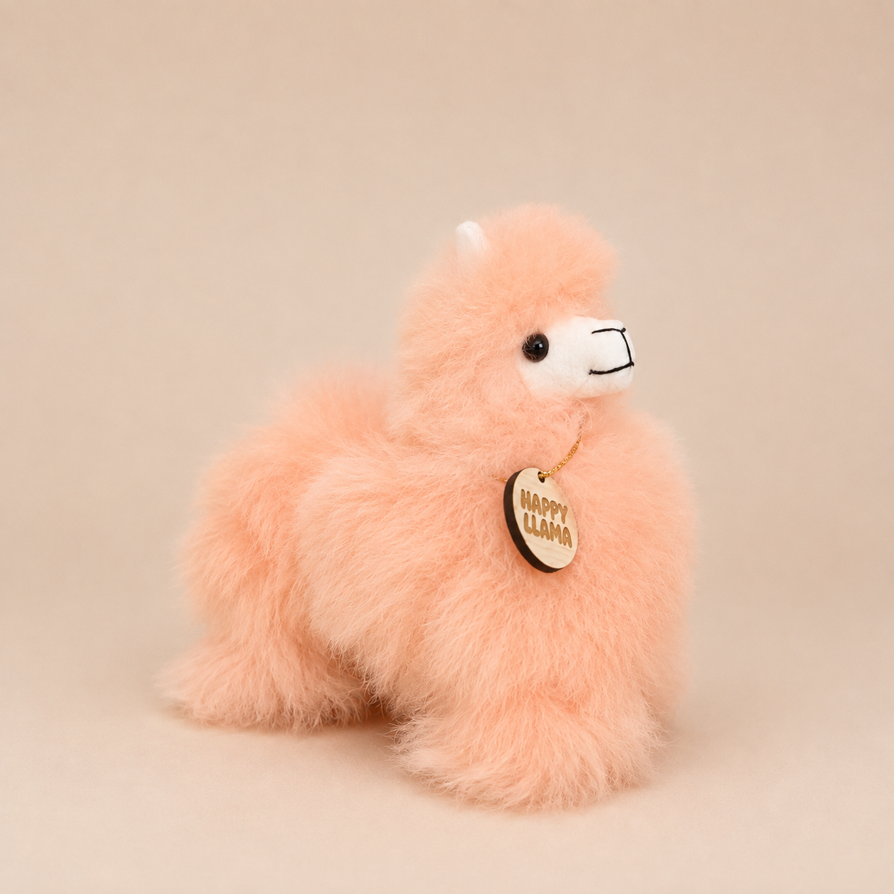 Peach Blush mini handmade baby alpaca llama side view