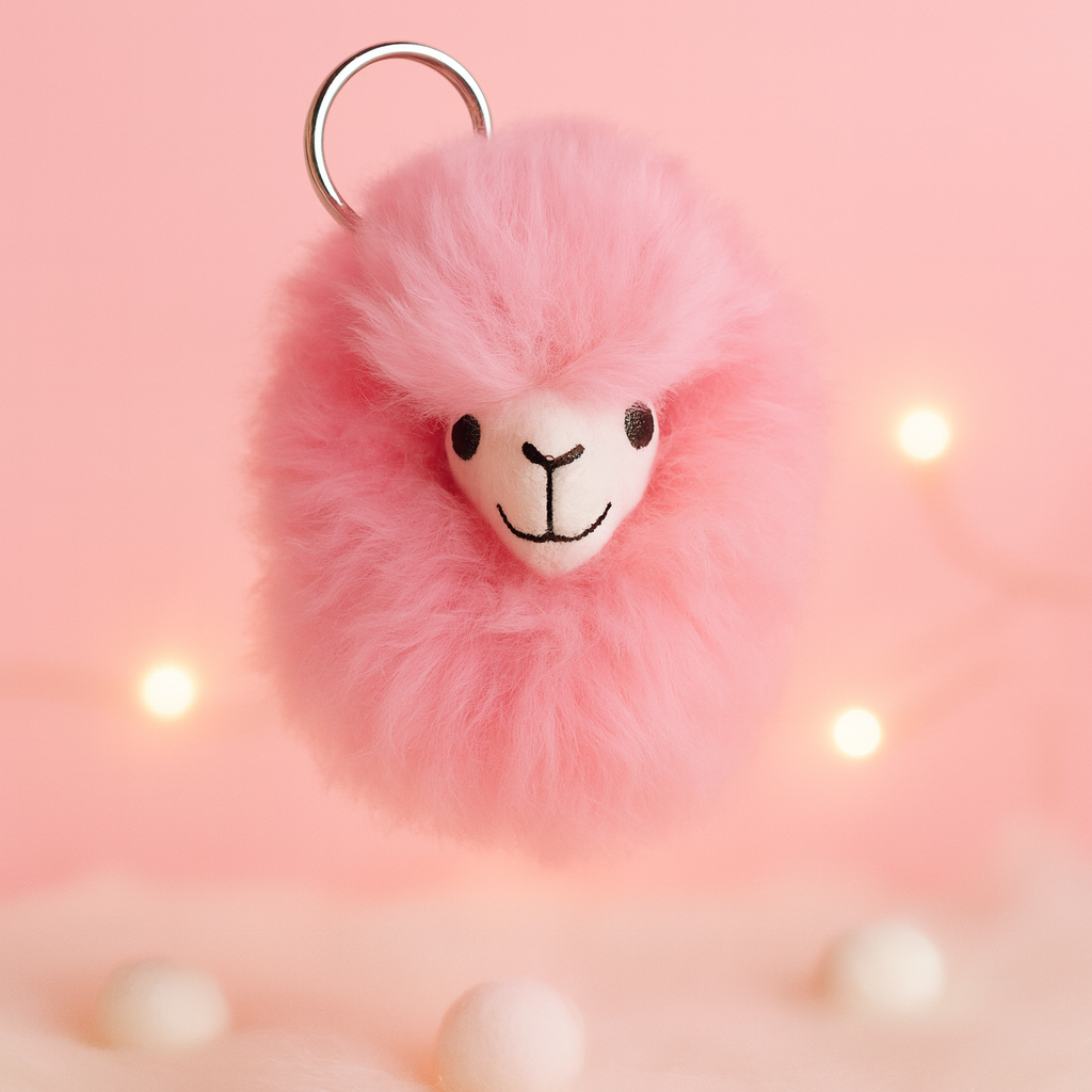 Pink handmade baby alpaca llama keychaiN