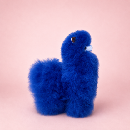 Side view of Large Electric Blue baby alpaca llama handcrafted in Peru