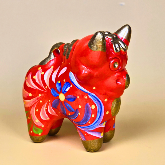 Red Torito de Pucará hand-painted Peruvian ceramic lucky bull