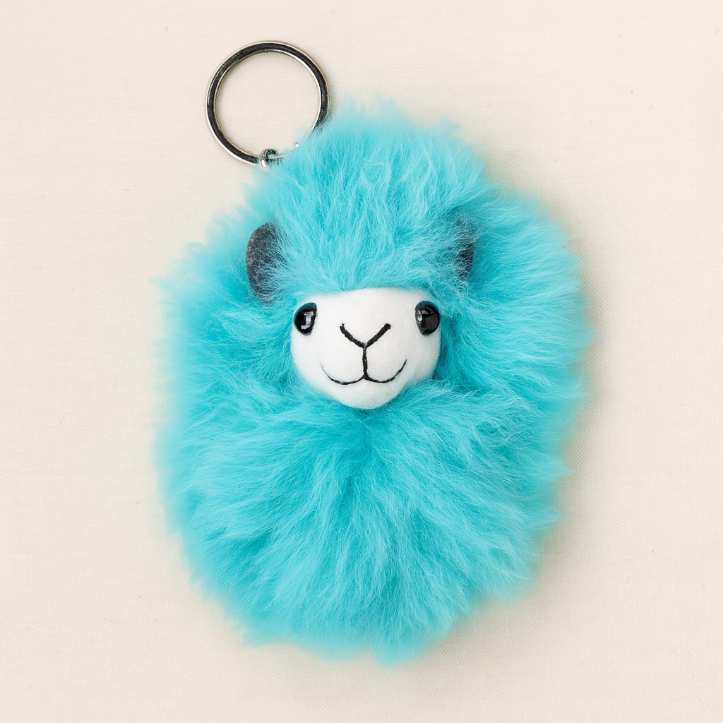 Turquoise handmade baby alpaca llama keychain